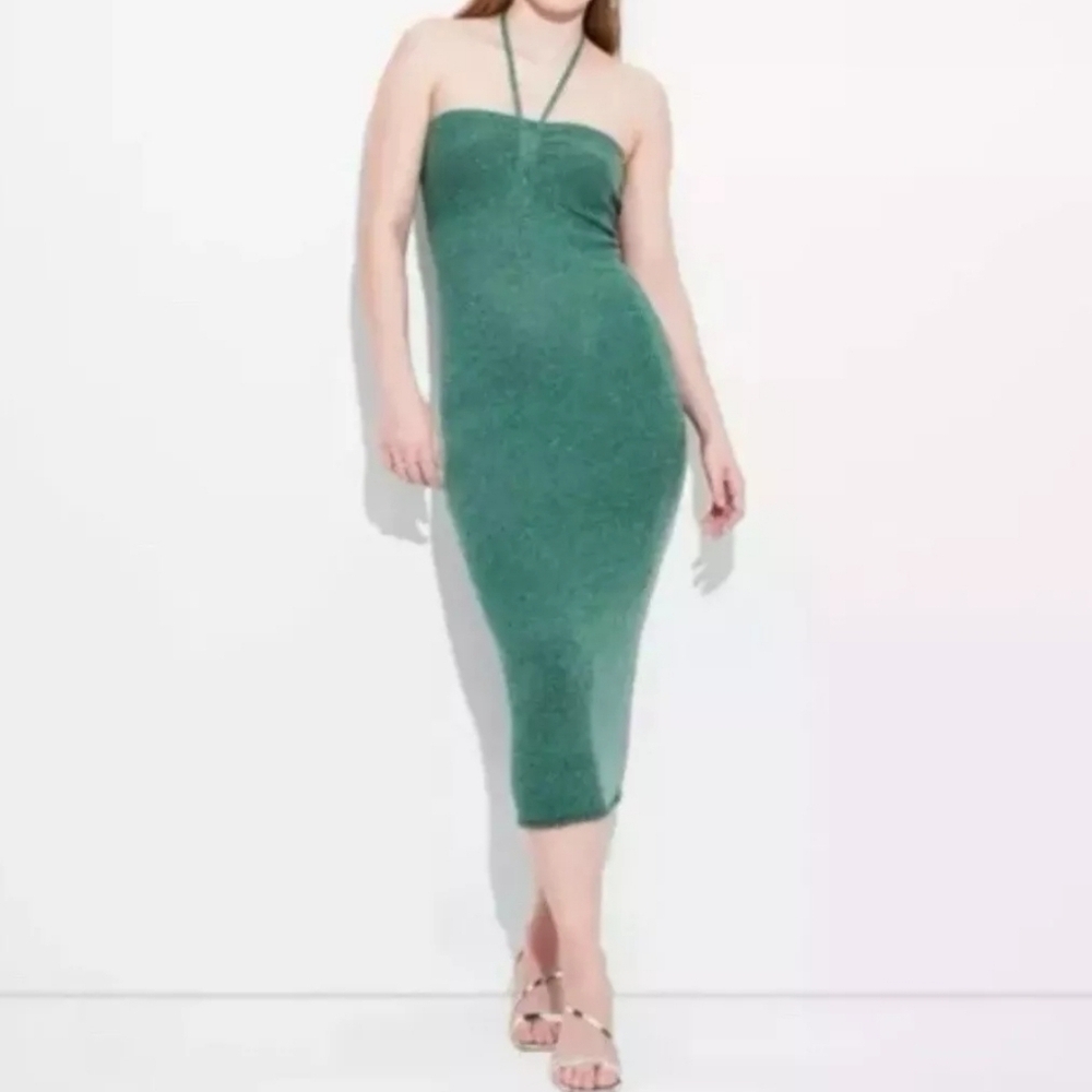 Wild Fable Women's Sleeveless Tube Midi Sweater Dress Green Sparkle, Size XXL